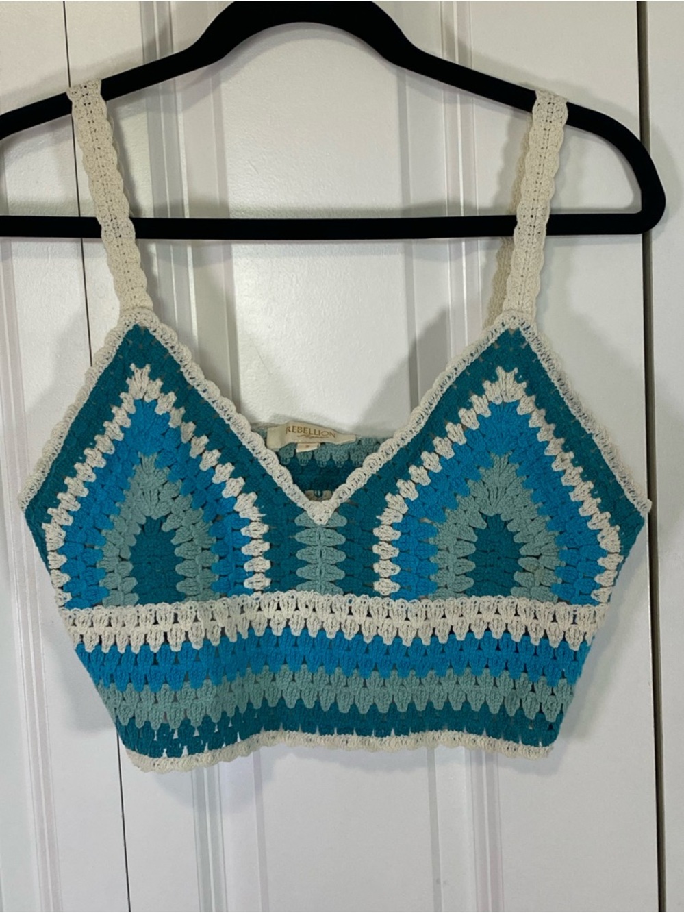 Rebellion Teal & Cream Crochet Crop Top